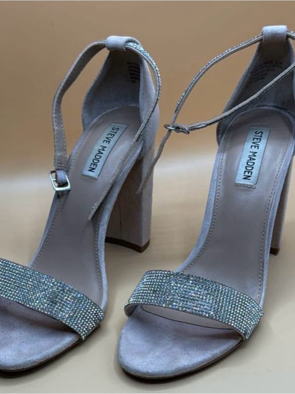 Steve Madden Women's Rhinestone Block Heel Sandals in Taupe